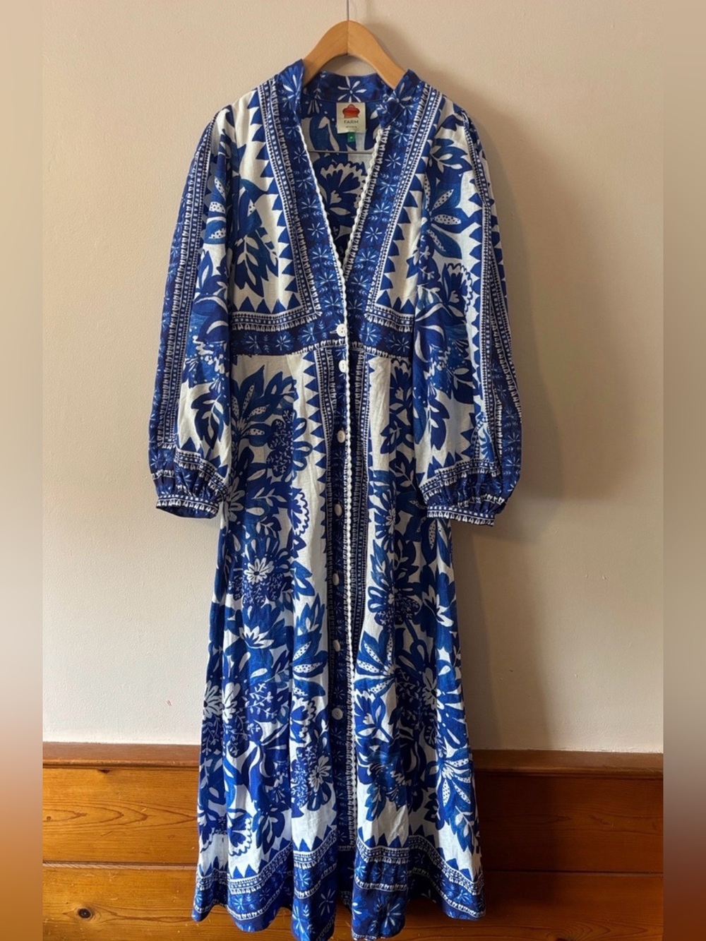 Farm Rio Tapestry Off White Flora Linen Blend Maxi Dress Size M - Picture 2 of 6